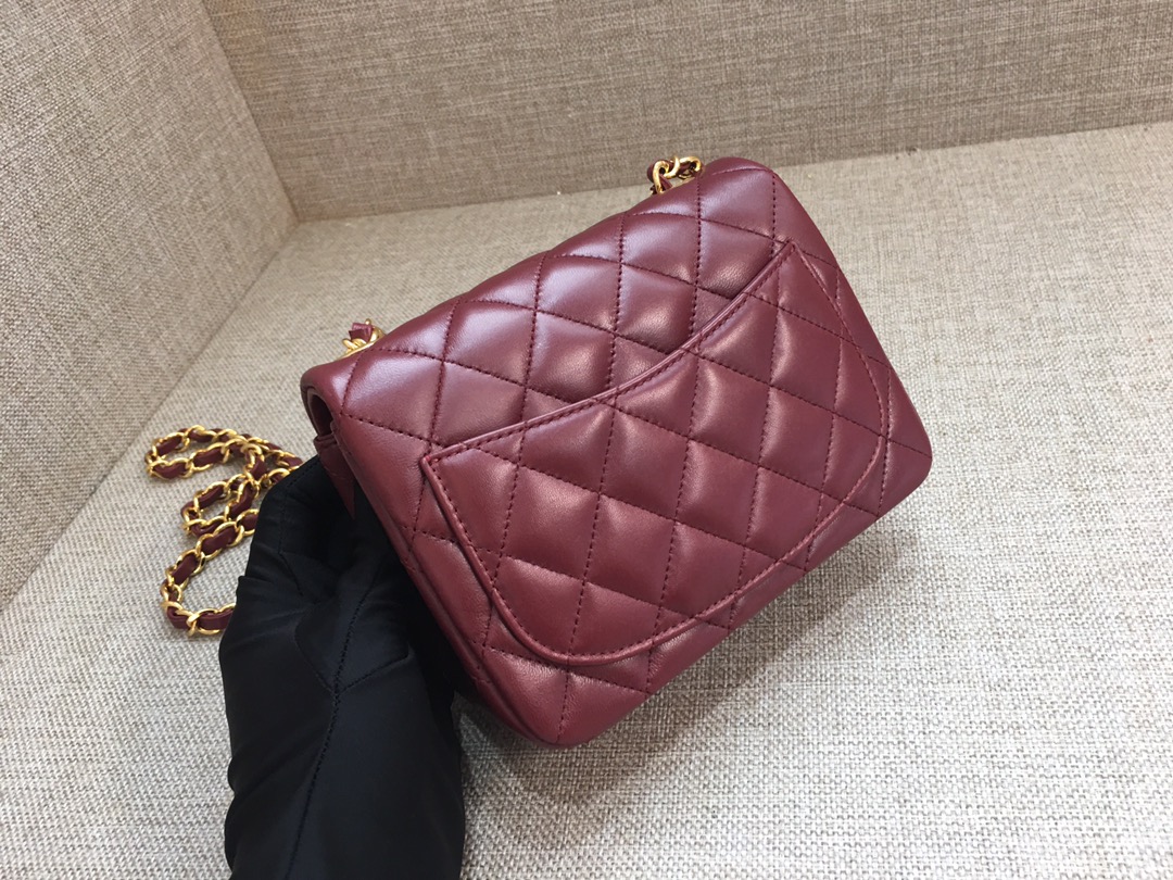 Mini Classic Flap Lambskin Bag A01115 Purplish Red/Gold